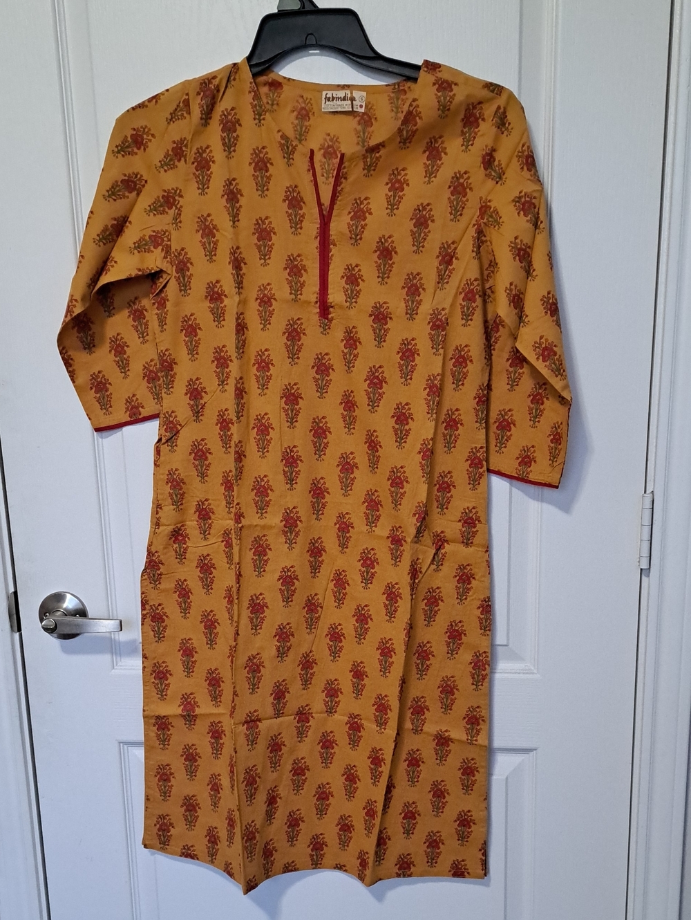 Fabindia Kurta - Mustard Yellow With Classic Block Print Motifs